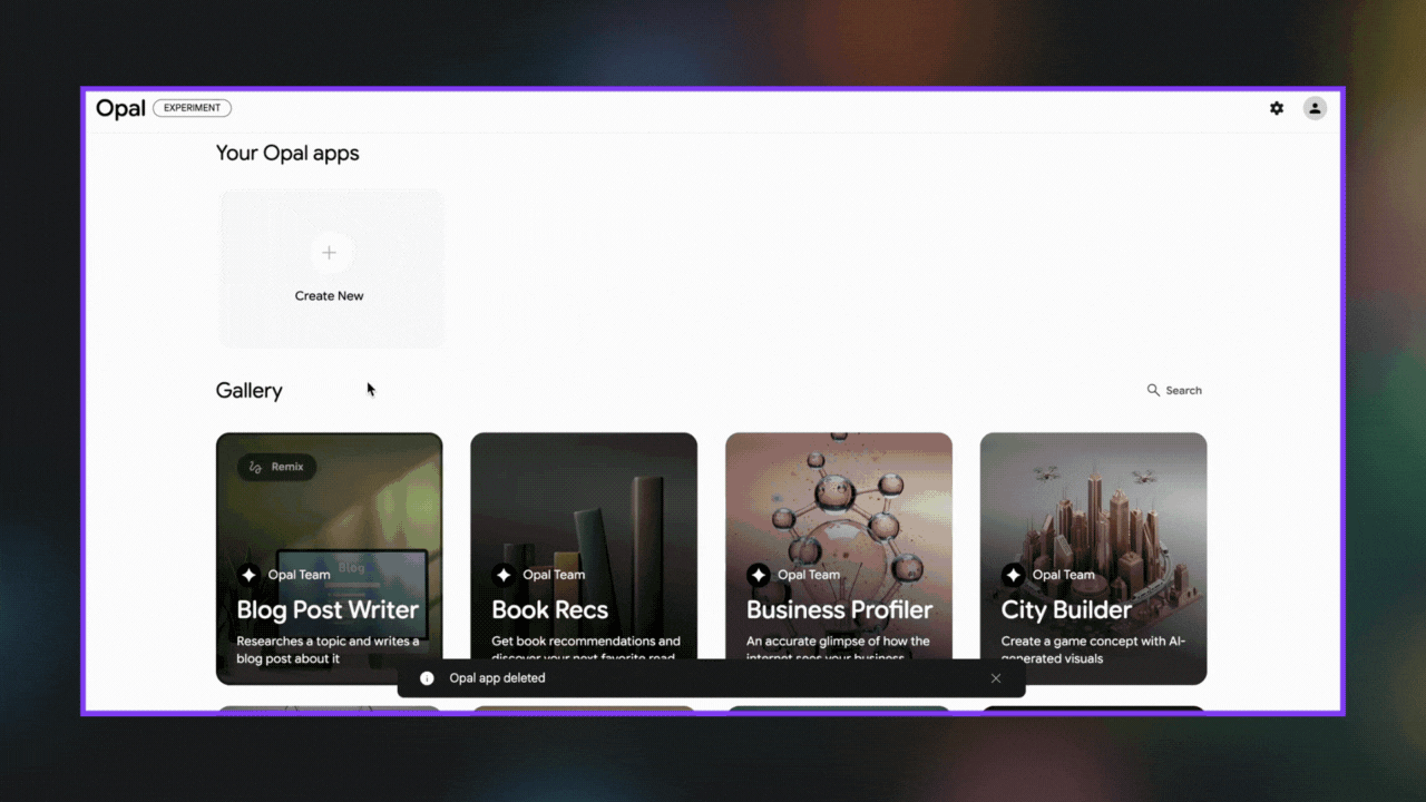 Build, edit and share mini-AI apps with Opal - guides resource for General, Marketing, Educator, Consulting, Operations, Sales, Project Management, Finance, Content Creator, Design, Legal, Others