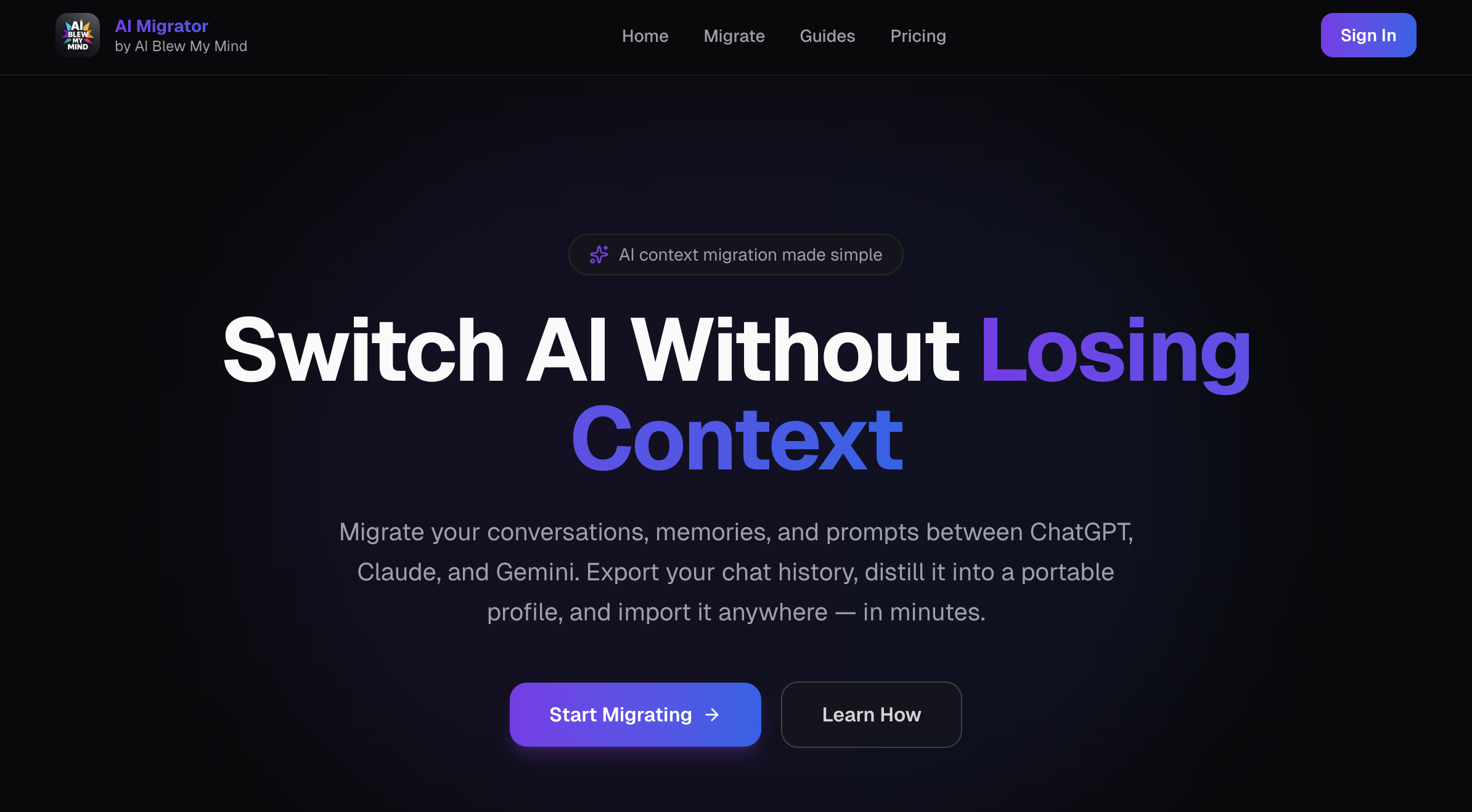 AI Migrator — Move your full AI context between ChatGPT, Claude, and Gemini - abmm-tools resource for General